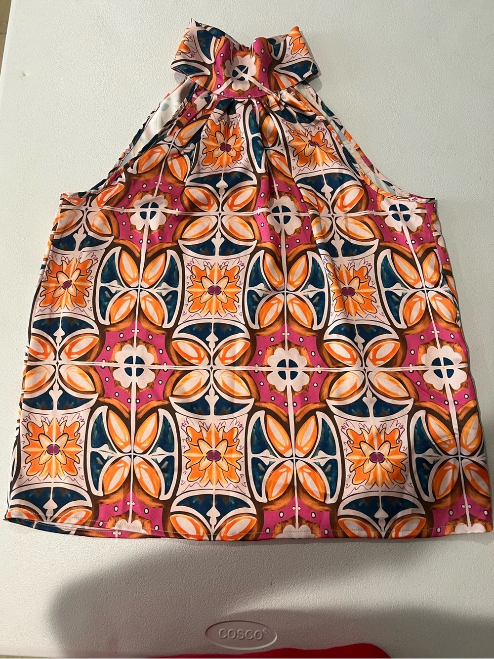 RACHEL ZOE Sleeveless Halter Top Orange & beige Geometric Print XL